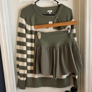 Aerie Olive and Cream Striped Sweater with Skort